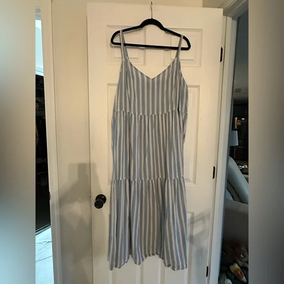 Old Navy Blue and White Striped Cami Maxi Dress XXL - Picture 2 of 3